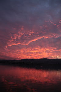 solnedgang, Donau, elven, vann, Romania, Serbia