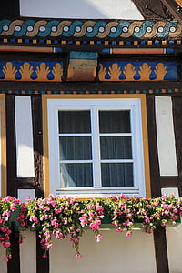 δένω, fachwerkhaus, Αρχική σελίδα, κτίριο, παράθυρο, λουλούδια, κουτί λουλούδι