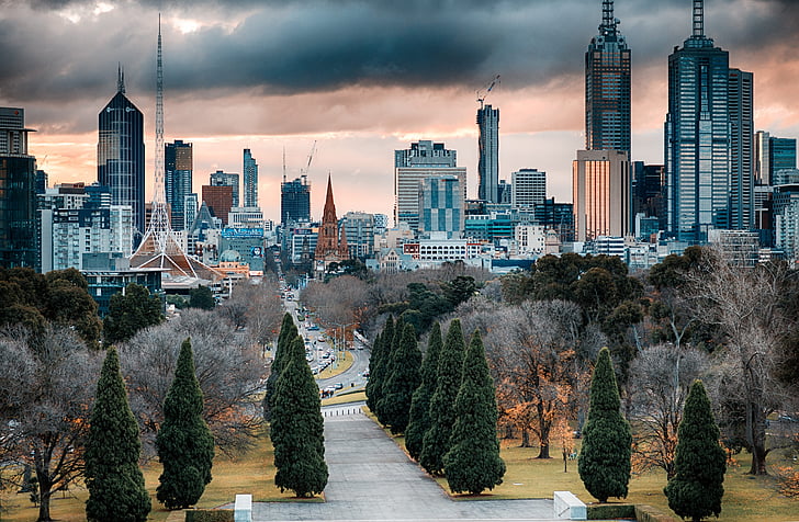 Melbourne, wolkenkrabbers, het platform, Australië, stad, skyline, Victoria