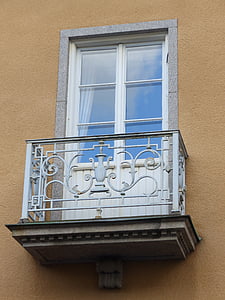building, house, balcony, window, city, curtains, wrought
