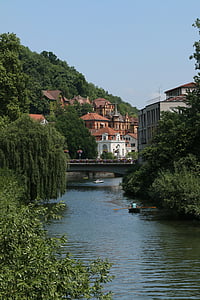 Tübingen, staden, gamla stan, historiskt sett, Neckar, floden, Bank