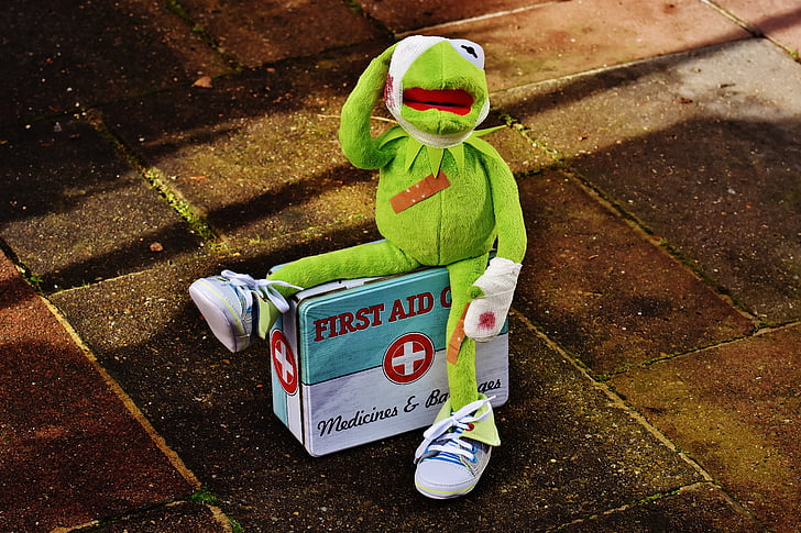 Kermit, primeros auxilios, herido, Asociación, sangre, rana, gracioso