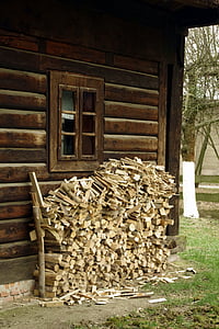 madera, combustible, antigua casa de campo, leña, pila de madera, registros de, madera aserrada