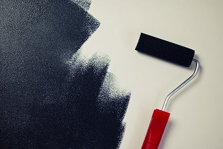 red, paint, roller, black, white, wall, painting