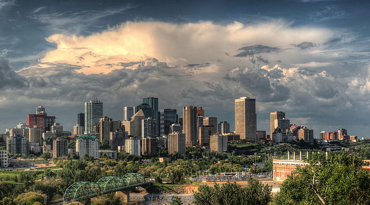 skyline, centrum, stadsgezicht, Edmonton, Alberta, Canada, het platform