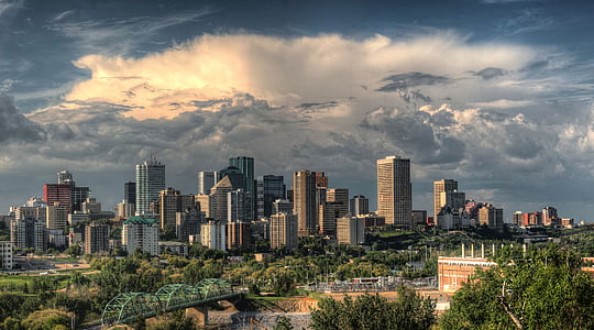 Panorama, miesto centras, miesto peizažas, Edmontonas, Alberta, Kanada, Architektūra
