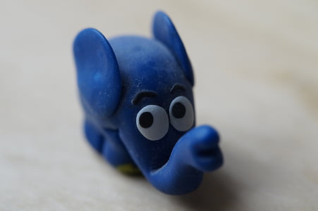 argila do polímero, Figura, elefante, transmissão com o mouse, narigudo, paquiderme, azul