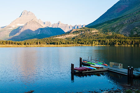 rychlé aktuální jezero, ledovec, panoramatické, Montana, jezero, Národní park Glacier, hory