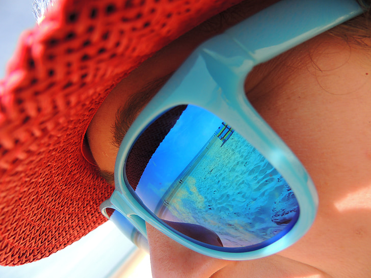 óculos de sol, mulher, Verão, França, litoral, férias, chapéu