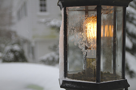 Lampa, śnieg, zimowe, światło, mróz, lód, zimno