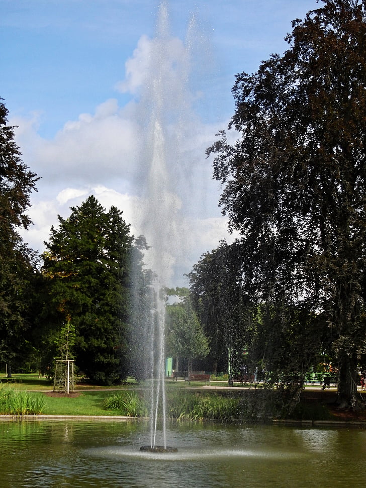 fountain, water, lake, nature, water feature, park, green area