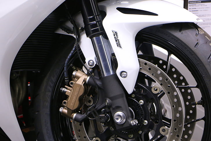 technology, motorcycle, front wheel, brake, disc brakes, fork, pneu