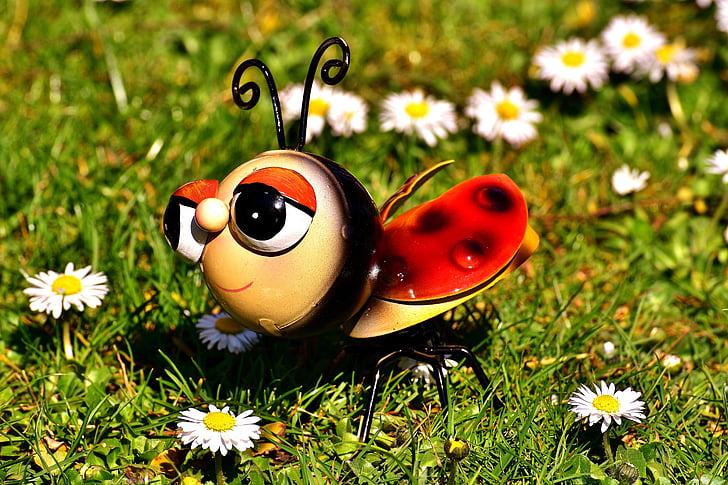 ladybug, metal, colorful, lucky ladybug, beetle, metallic, garden
