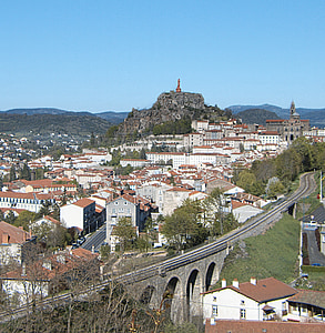 puy i velay, Auvergne, City, Panorama, vulkan, landskab