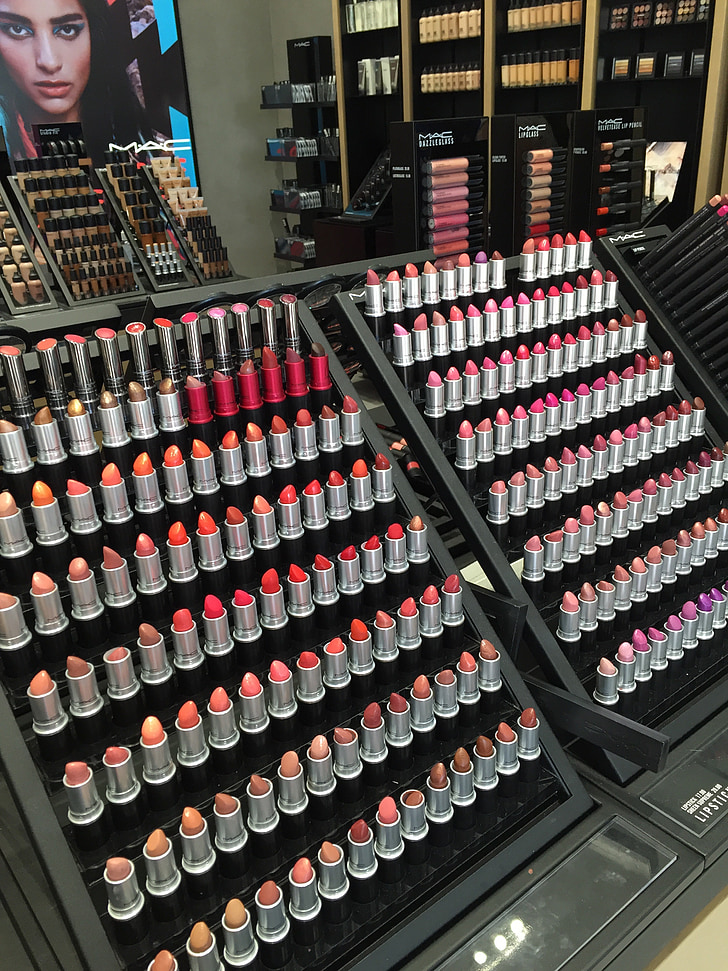 læbestift, Mac, makeup, display, butik, farverige, læbe farve