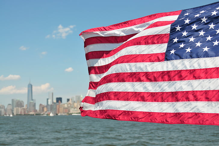 flagga, new york, Skyline, patriotiska, självständighet, oss flagga, patriotism