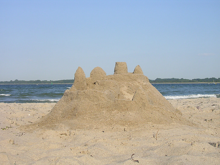 Strand, Sandburg, Sandskulpturen, Sand, Meer, Urlaub