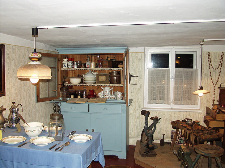 cuina, vell, segle 19, tombant de segle, mobles, viure, humà