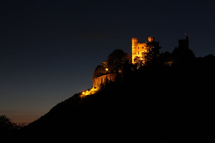 Castle, erőd, a középkorban, éjszakai fénykép, hosszú expozíció, Twilight, természet