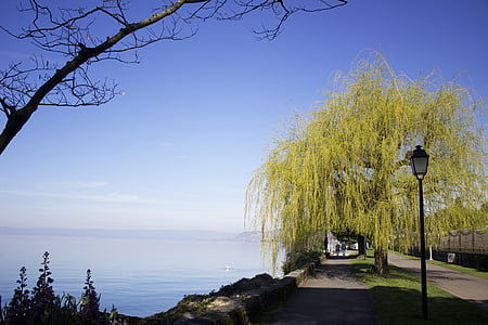 montreux, swiss, switzerland, lake, sky, walk, blue