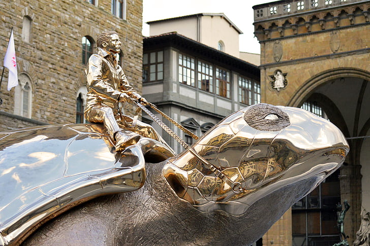 giant, turtle, gold, shiny, chrome, jan fabre, florence