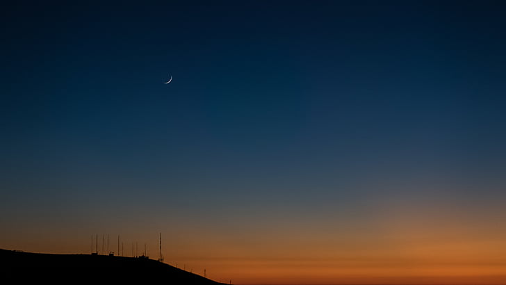 západ slnka, fotografovanie, tmavé, Sky, Mountain, silueta, mesiac