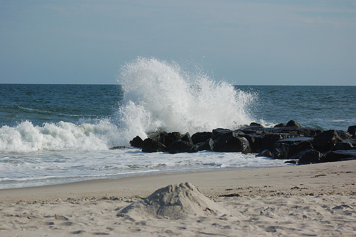 wave, splash, ocean, seascape, beach, coast, shore