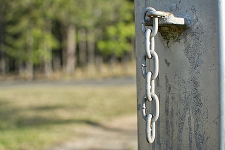 Lanac, linkovi, post, ograda, metala, povezani