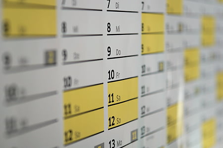 Calendari, Calendari de paret, dies, data, l'any, temps, horari
