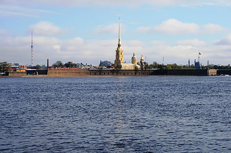 floden, Neva, vand, blå, ø, fæstning, Cathedral