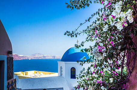 Santorin, Oia, Architektura, Řecko, modrá, bílá, ostrov