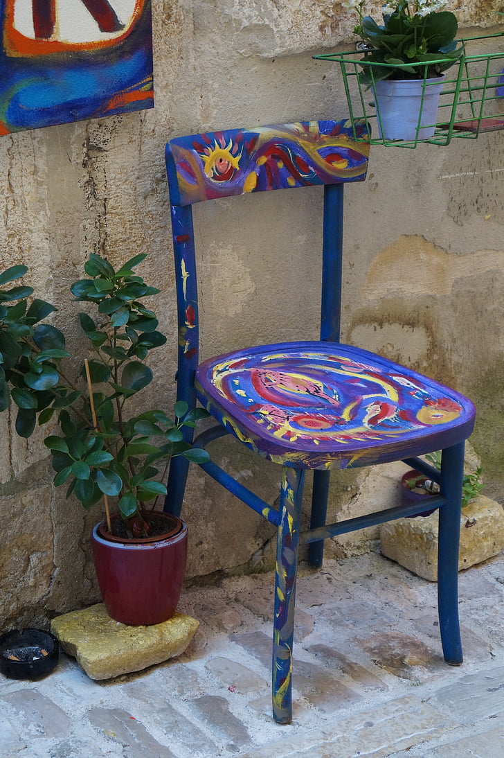 chaise, chaise peinte, Rustic, décor, artisan