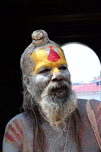 네팔어, 거룩한, 남자, 늙은이, sadhu, 수염, 문화