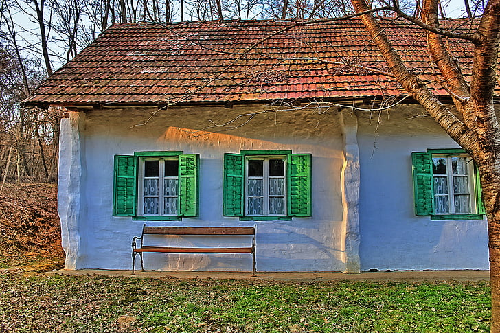 Casa, finestra, rustico, Banca, dell'otturatore, immagine HDR