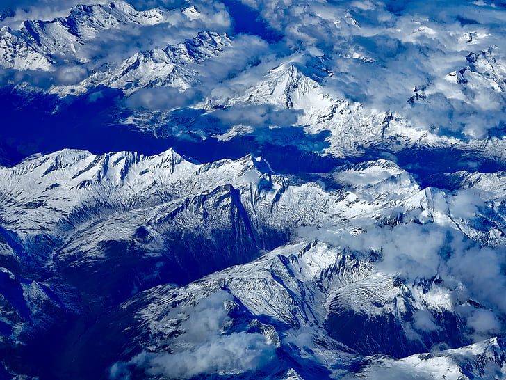 Rusland, Bergen, Luchtfoto, vlucht, perspectief, sneeuw, ijs