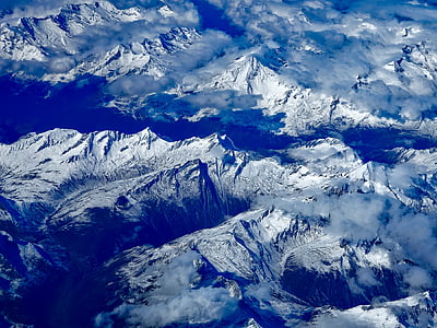 Russia, montagne, vista aerea, volo, prospettiva, neve, ghiaccio