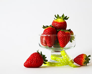 clear, glass, footed, bowl, food, Strawberries, Fruit