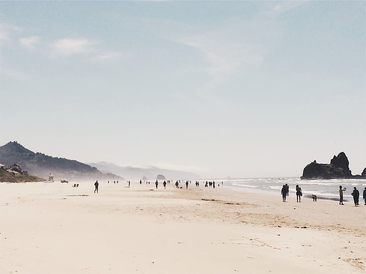 gens, plage, en journée, sable, Sky, rive, océan