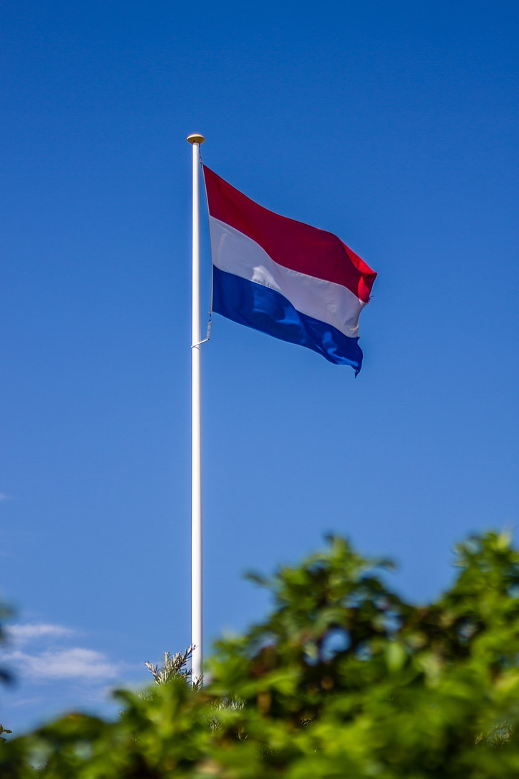 flagg, Holland, Nederland, himmelen, blå, rød, hvit