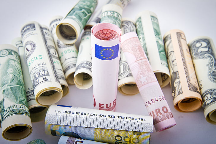 dollár, euro, pénznem, az Európai Unió, válság, zöld, üzleti