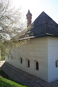 edificio, techo negro, azotea escarpada, acanalada de la azotea, Kitai gorod, Moscú medieval, siglo XVI