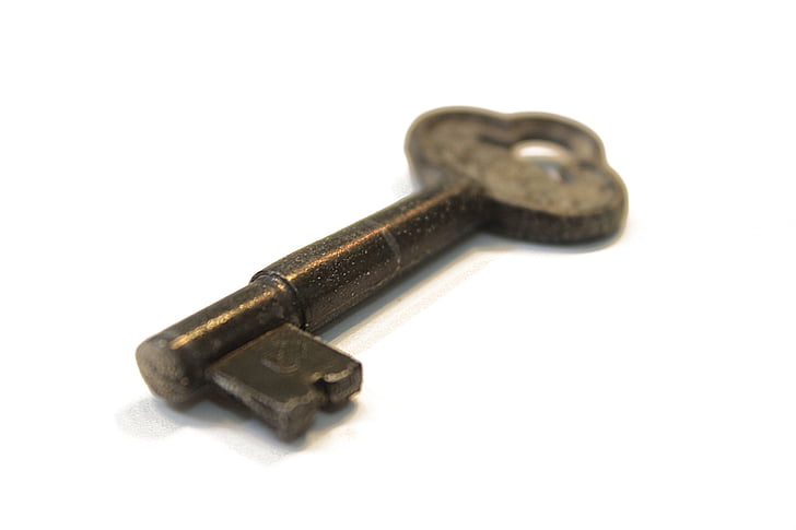 key, former, vintage, old, rusty, metal, isolated