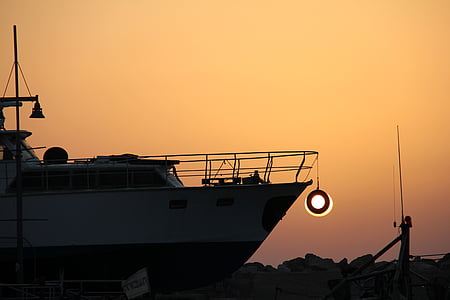 navire, pneu, soirée, coucher de soleil, transport, Harbor, Dim