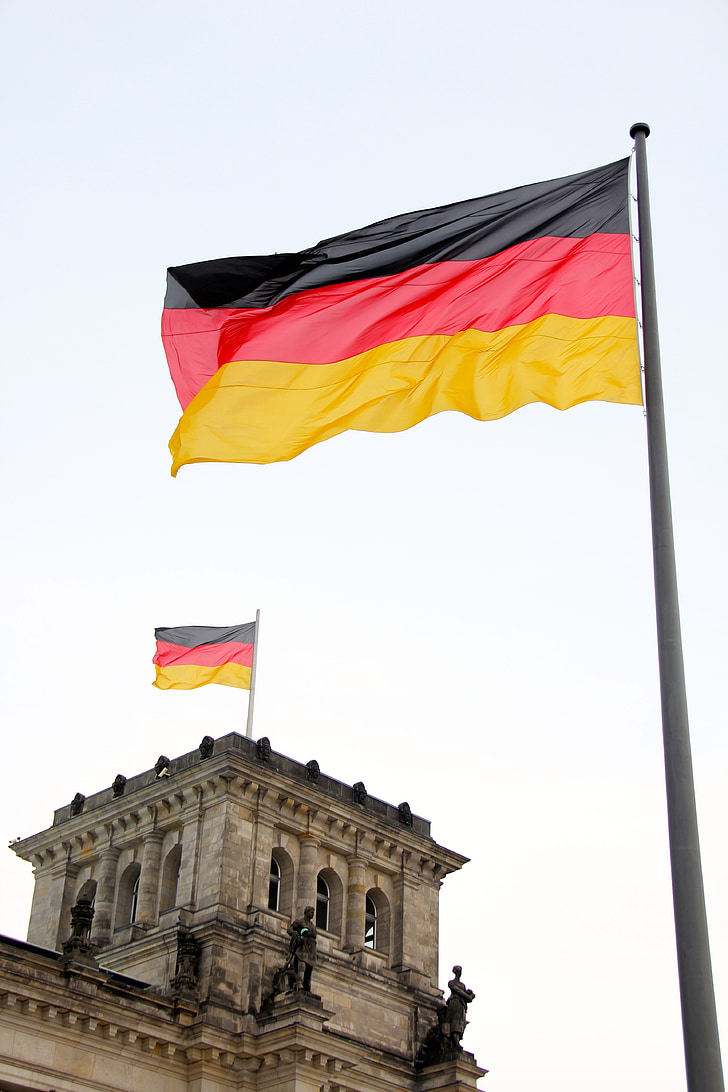 Berlín, vlajka, Nemecko, flutter, Budova Ríšskeho snemu, kapitál, budova