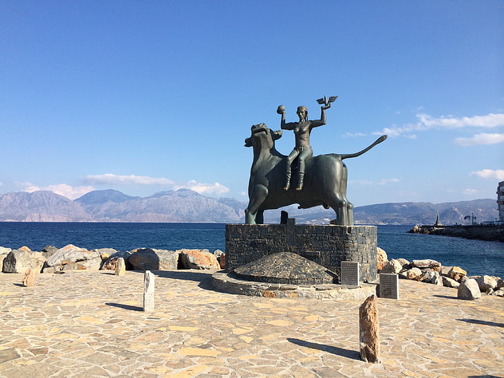 summer holiday, crete, statue, greece, antiquity, zeus, europe
