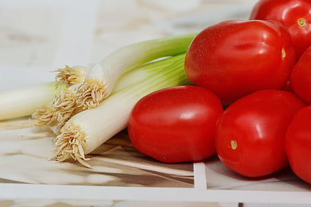 tomat, musim semi bawang, sayuran, sehat, Vitamin, Frisch, Makan