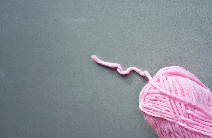 lana, rosa, accesorios para hacer punto, de cuna de gato, cerrar, texto dom, arte