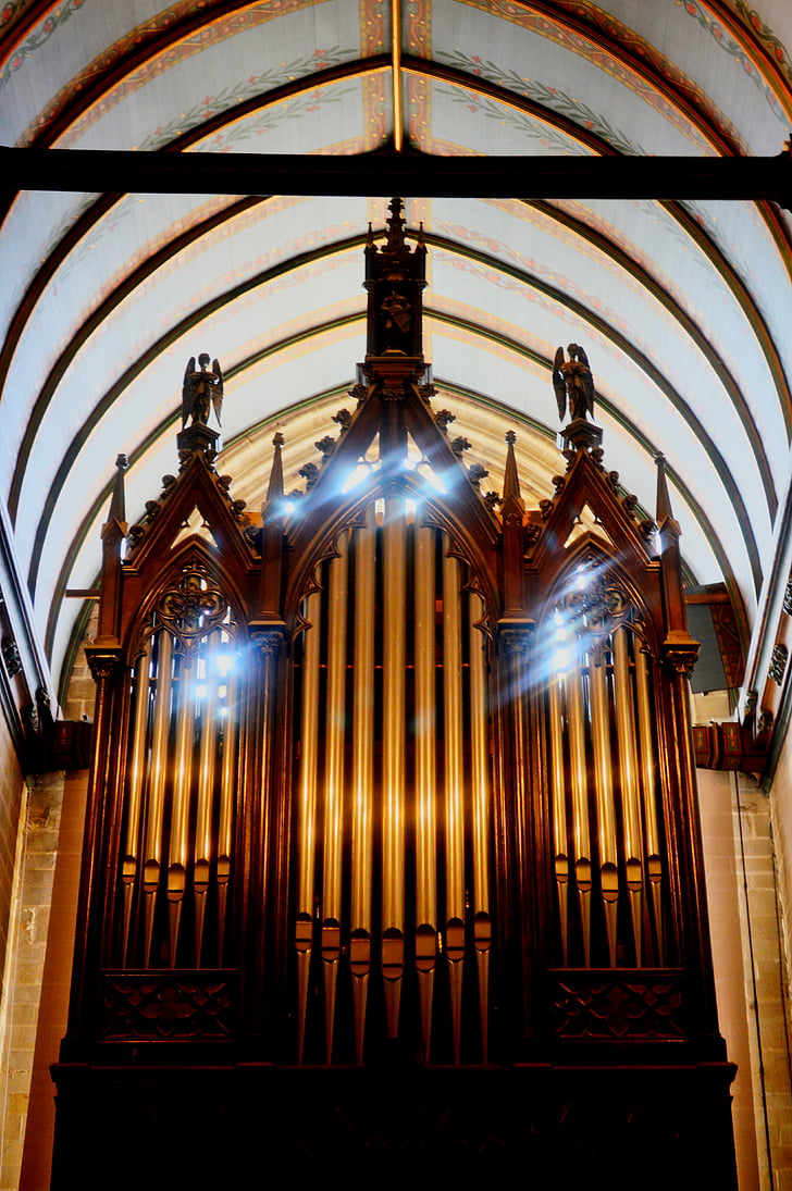 Chiesa, organo, luce, corpo vitreo, Brittany, organo a canne, architettura
