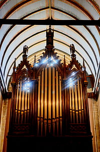 templom, orgona, fény, üveges, Bretagne-i, sípos orgona, építészet