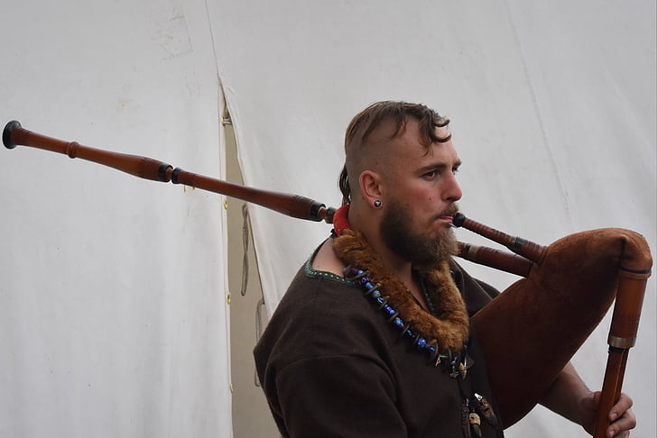 man, people, viking, music, musical instrument, blowing, men